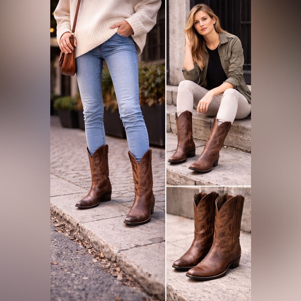 Joe Sanchez Cowboy Boots 🤎 Vintage Brown Leather Made in Spain Western